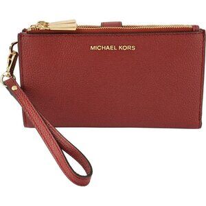 Michael Kors Women’s Adele Double Zip Leather Phone Wristlet Brandy NWOT